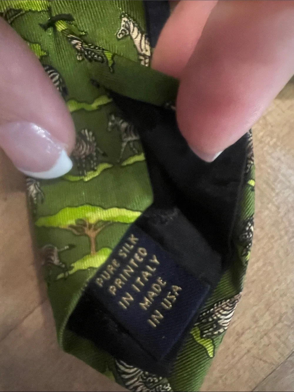 Brooks Brothers Green Zebra-Print Tree Silk Tie